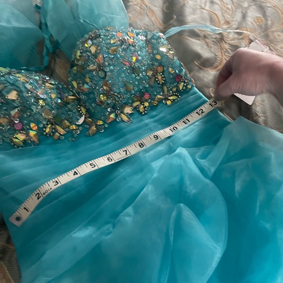 Cinderella Aqua Blue Bejeweled Sparkle High Low Ball Prom Dress with Train 6 NWT - Picture 9 of 9